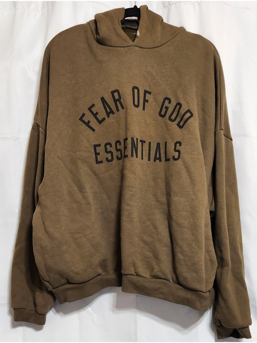 Fear of God Essentials Fleece Hoodie Olive Men's Size XL Oversized AUTHENTICATED